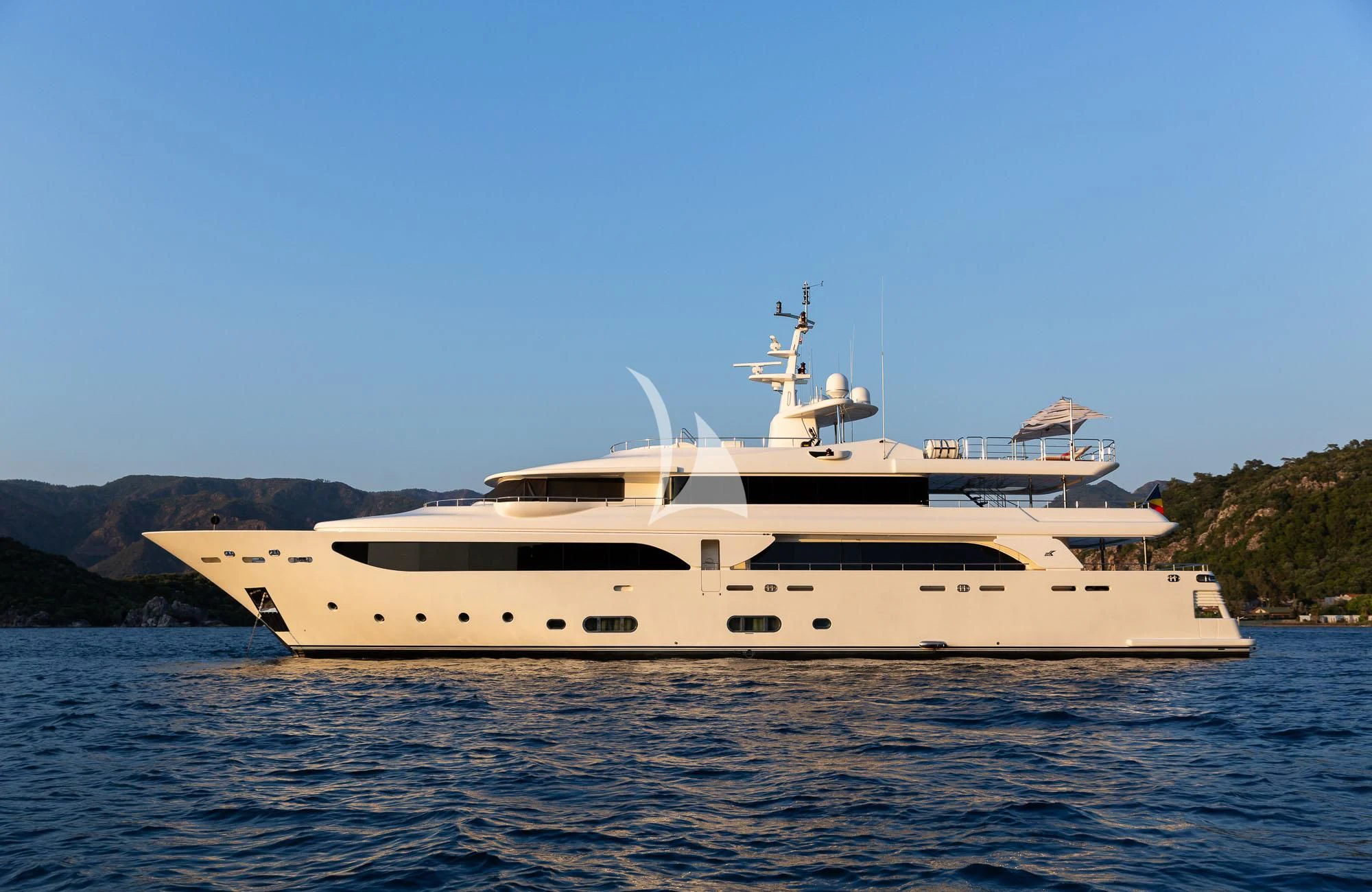 a white boat on water aboard LADY I Yacht for Charter