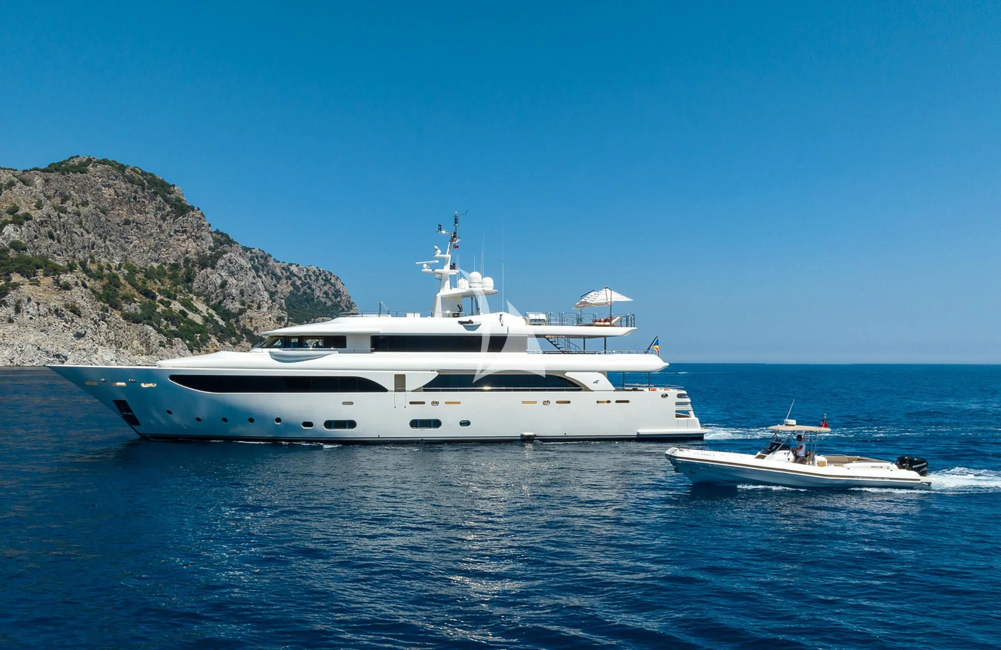 a white yacht in the water aboard LADY I Yacht for Charter
