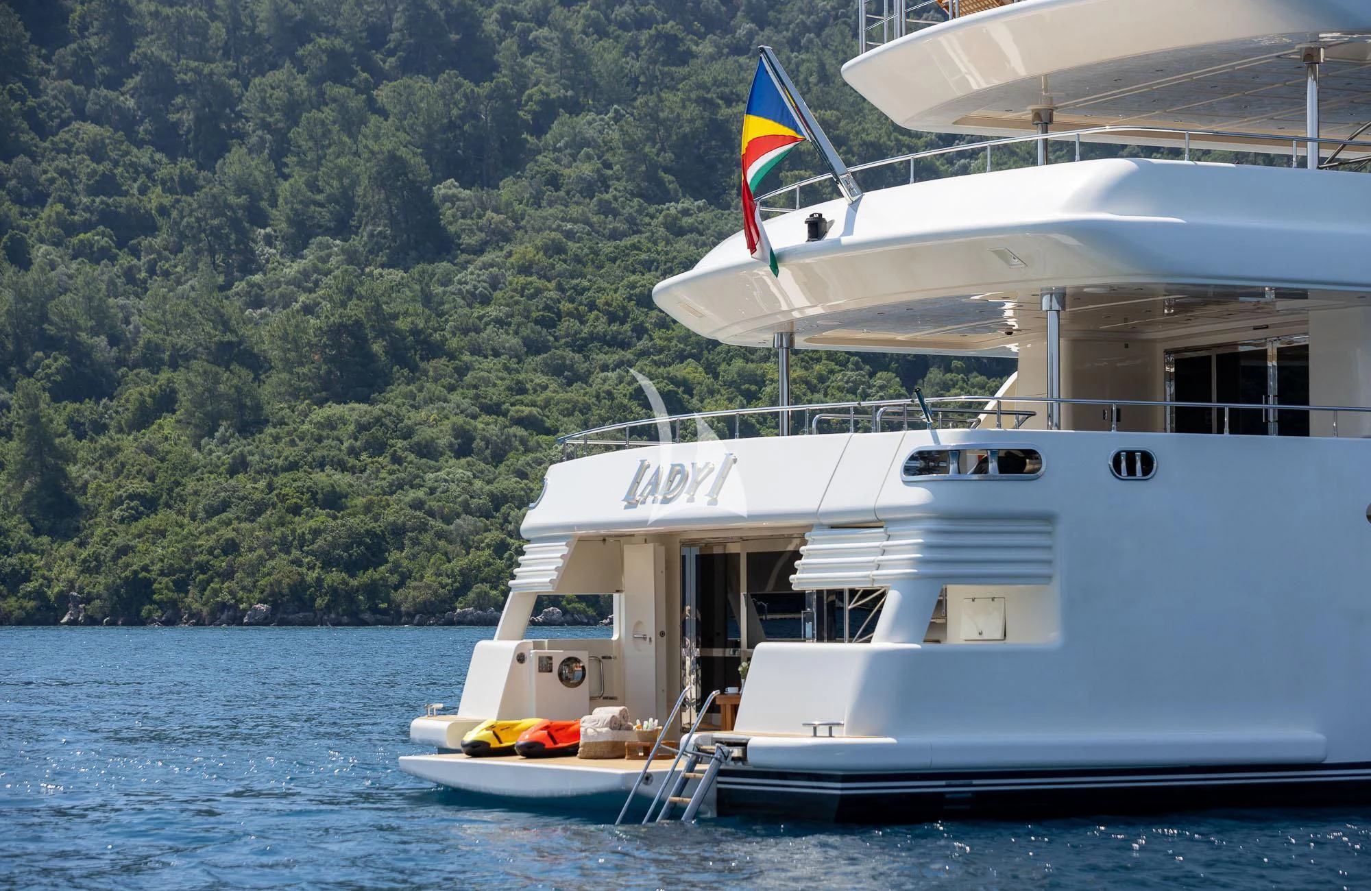 a boat on the water aboard LADY I Yacht for Charter