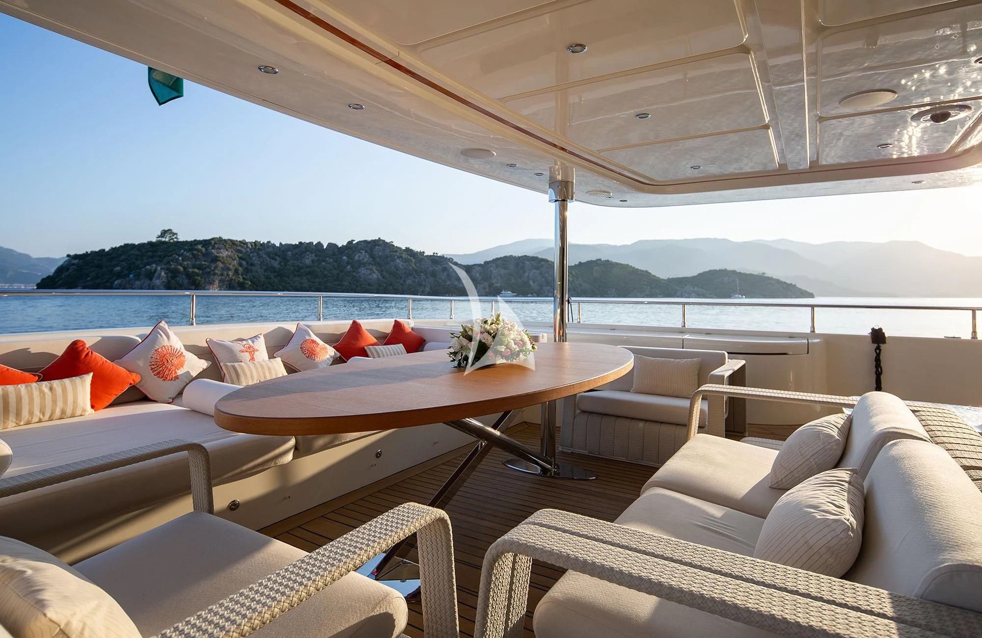 a room with couches and tables aboard LADY I Yacht for Charter
