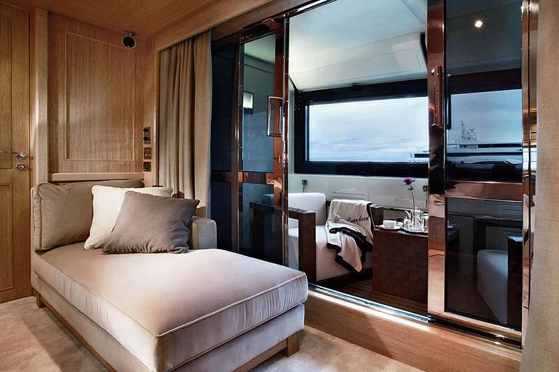 a bed in a room aboard LADY I Yacht for Charter