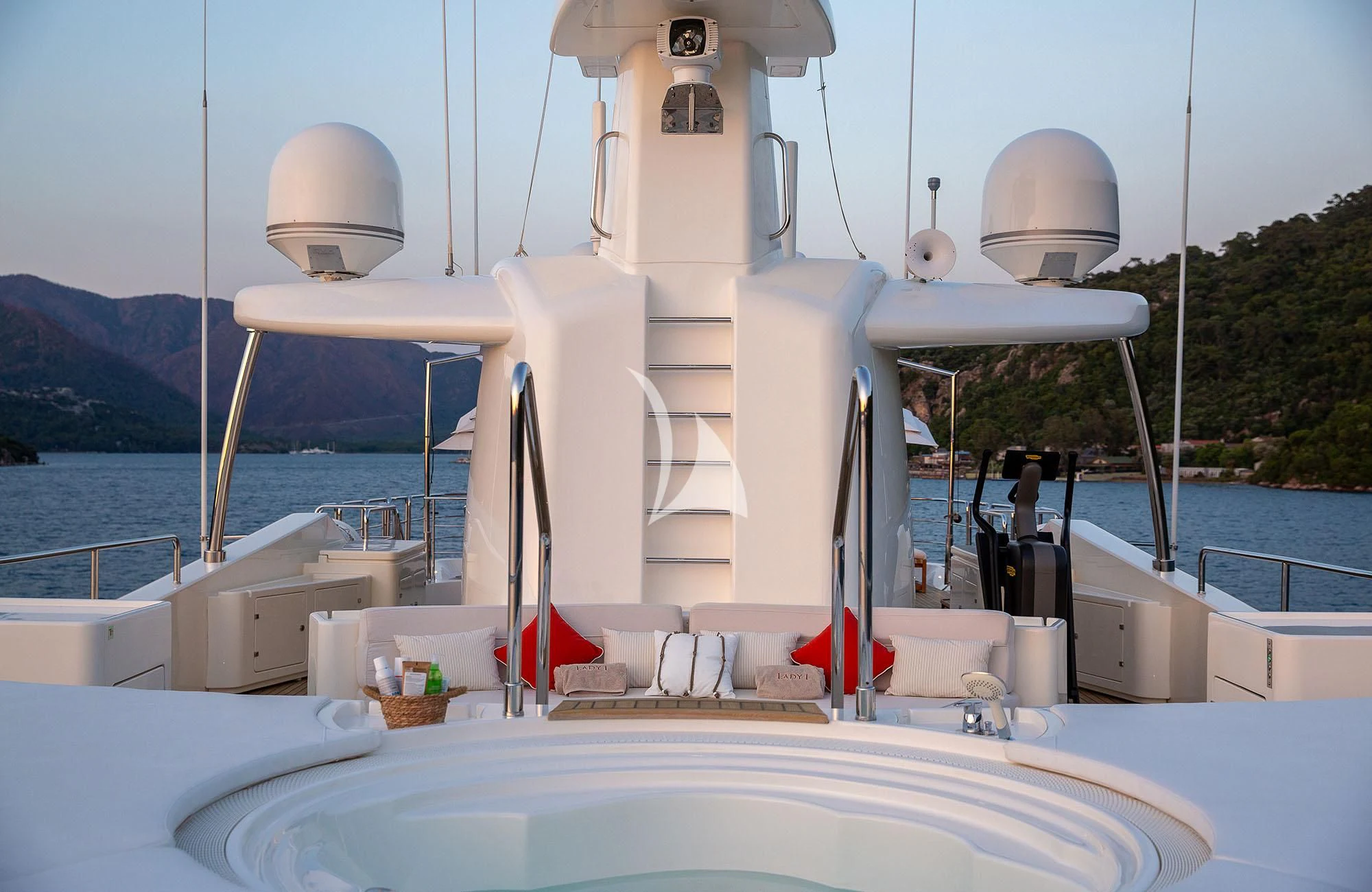 a boat with a large white sail aboard LADY I Yacht for Charter