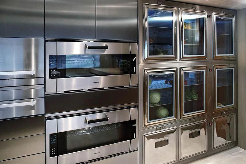 a kitchen with stainless steel appliances aboard LADY I Yacht for Charter