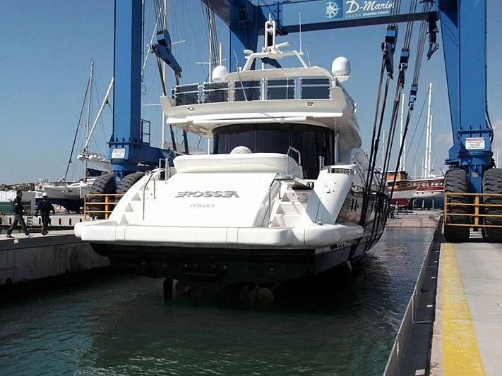 a large white boat docked aboard EROSSEA Yacht for Sale