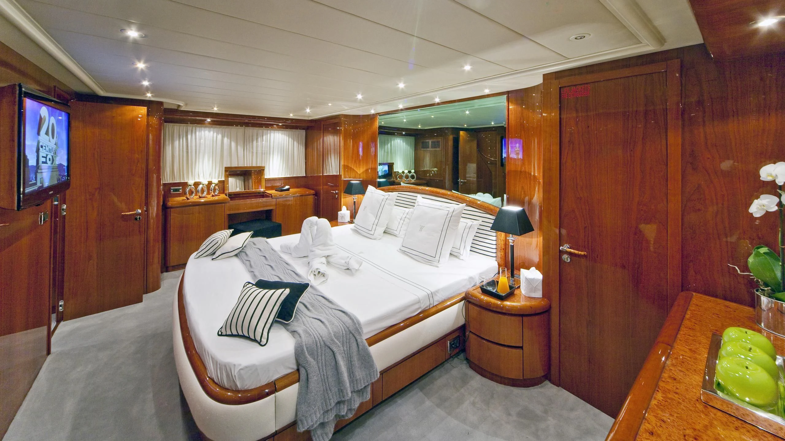 a room with two beds aboard SYNERGY Y Yacht for Sale