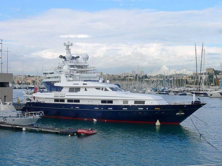 a large boat in the water aboard ASTRA ULTIMA Yacht for Sale