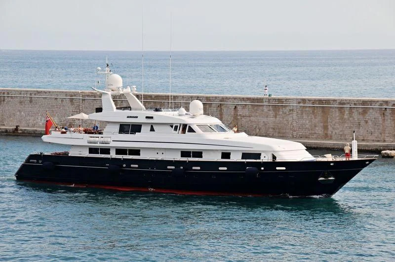 a large white boat in the water aboard ASTRA ULTIMA Yacht for Sale