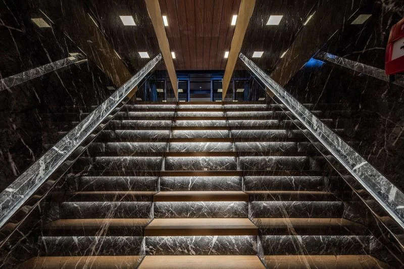 a set of stairs in a building aboard ATLANTE Yacht for Sale