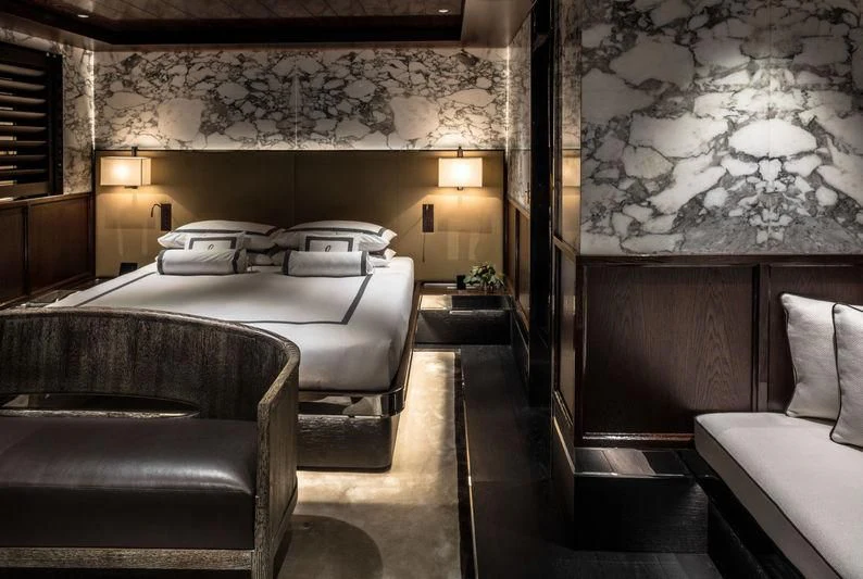 a room with two beds aboard ATLANTE Yacht for Sale