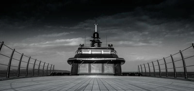 a large ship on a dock aboard ATLANTE Yacht for Sale