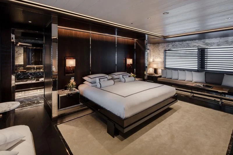 a large bedroom with a large bed aboard ATLANTE Yacht for Sale