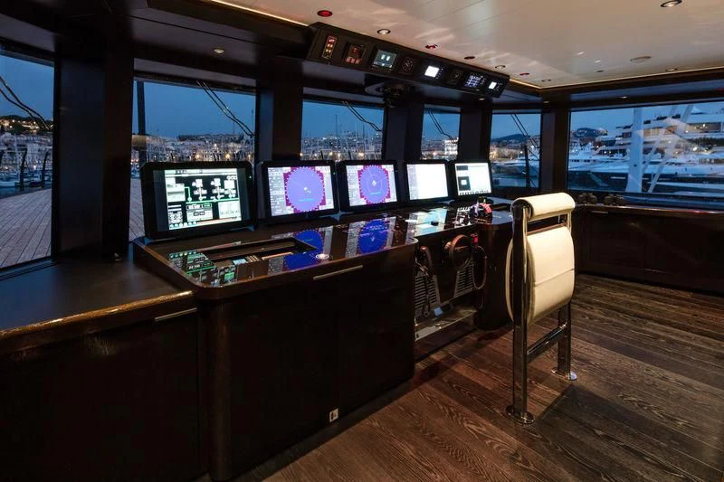 a room with a row of screens aboard ATLANTE Yacht for Sale