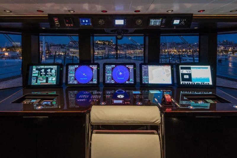 a room with many monitors aboard ATLANTE Yacht for Sale