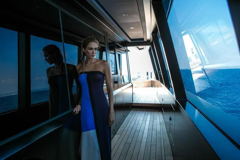 a person walking on a bridge aboard ATLANTE Yacht for Sale