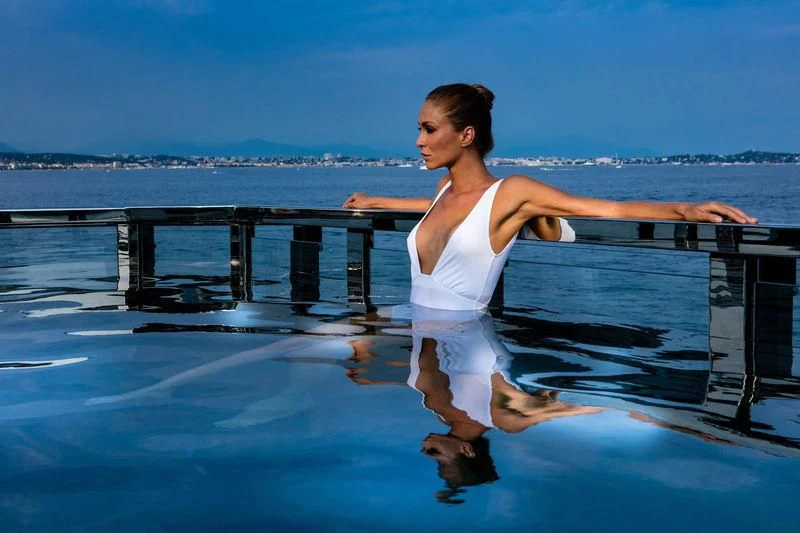a person jumping into a pool aboard ATLANTE Yacht for Sale