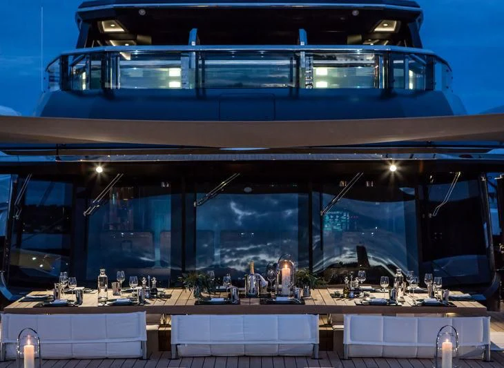 a large building with a large glass display aboard ATLANTE Yacht for Sale