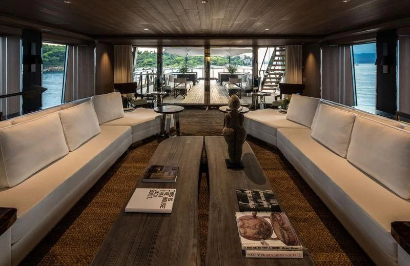 a living room with a large window aboard ATLANTE Yacht for Sale