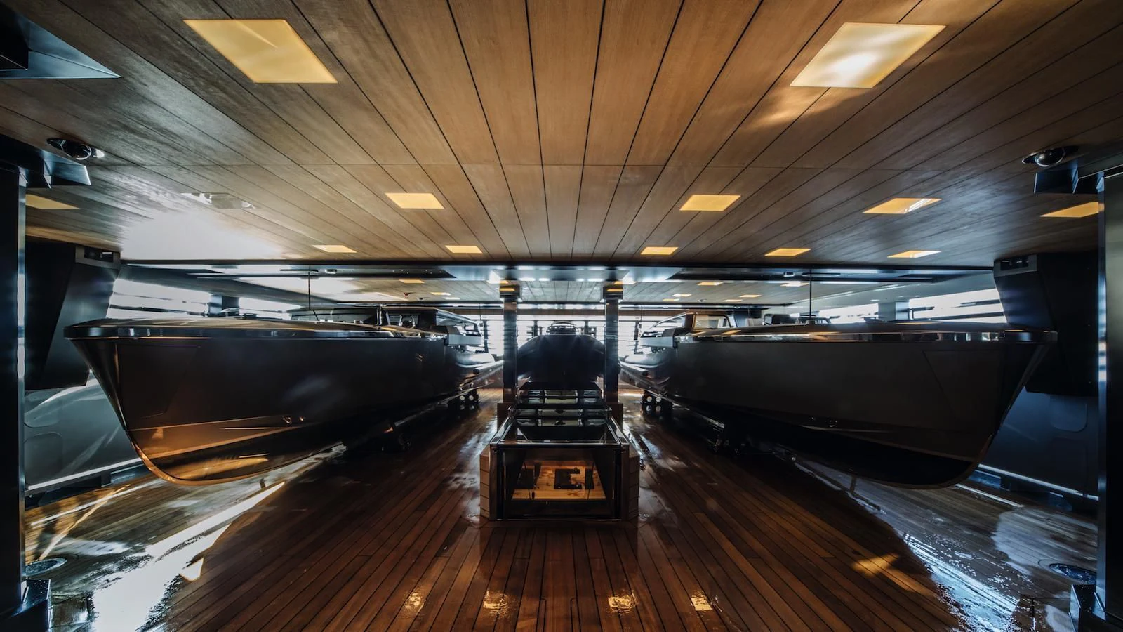 a large ship in a large room aboard ATLANTE Yacht for Sale