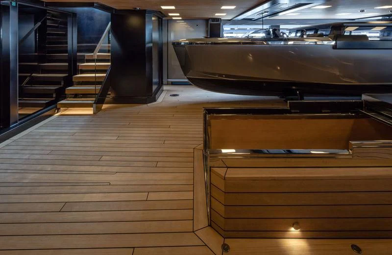 a room with wooden floors and a wood floor aboard ATLANTE Yacht for Sale