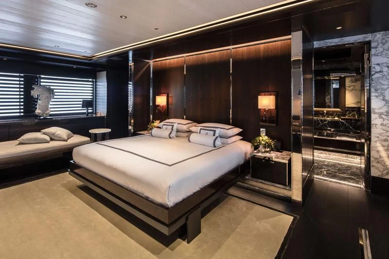 a room with two beds aboard ATLANTE Yacht for Sale