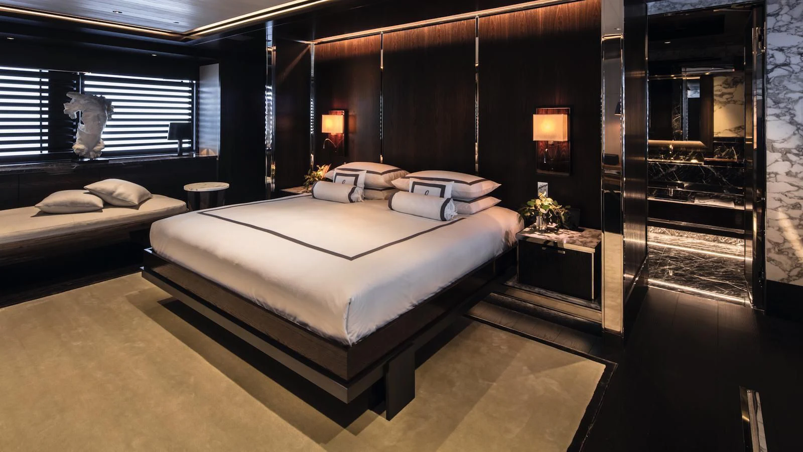 a room with two beds aboard ATLANTE Yacht for Sale