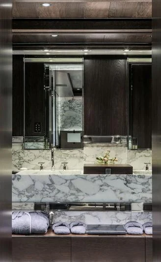 a bathroom with a large mirror aboard ATLANTE Yacht for Sale