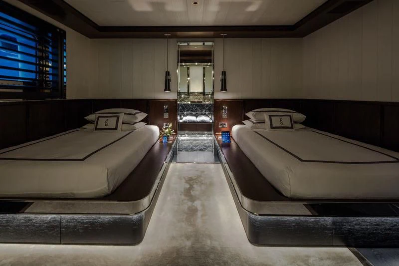 a room with two beds aboard ATLANTE Yacht for Sale