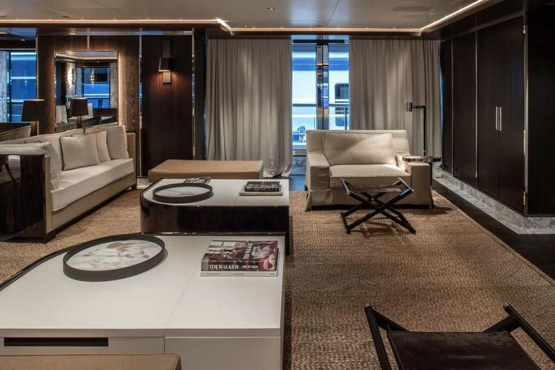 a living room with a couch and a coffee table aboard ATLANTE Yacht for Sale