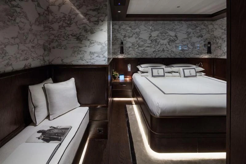 a room with two beds aboard ATLANTE Yacht for Sale