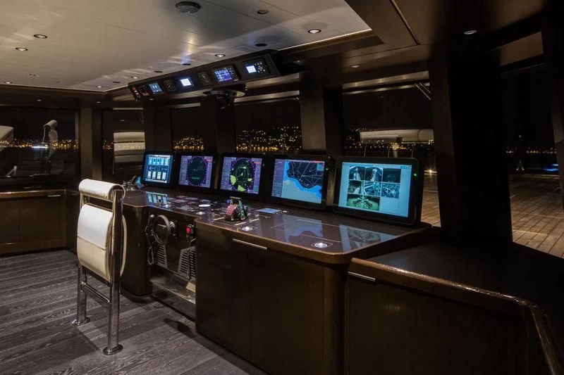 a room with many monitors aboard ATLANTE Yacht for Sale
