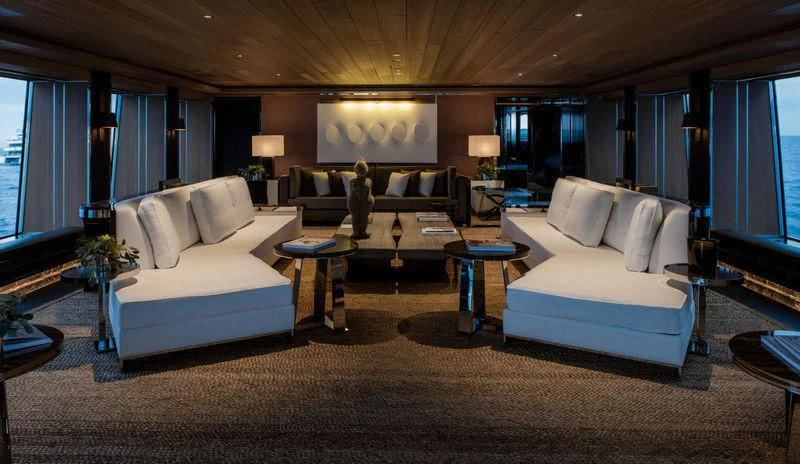 a living room with a large window aboard ATLANTE Yacht for Sale