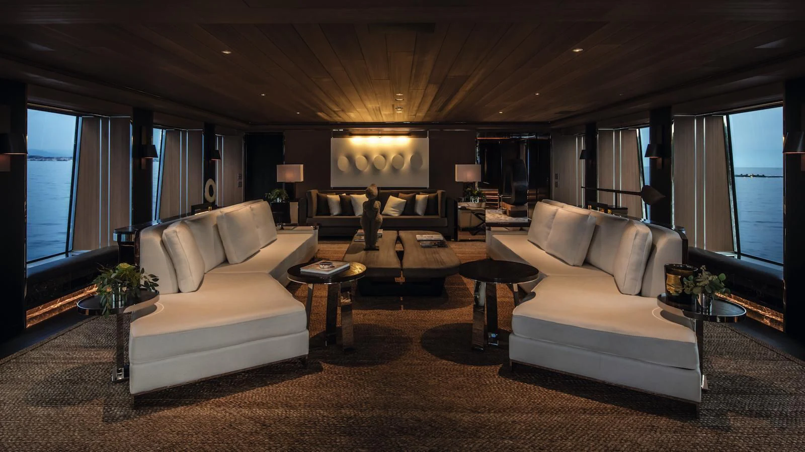 a living room with a large window aboard ATLANTE Yacht for Sale
