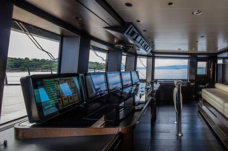a row of monitors on a bus aboard ATLANTE Yacht for Sale
