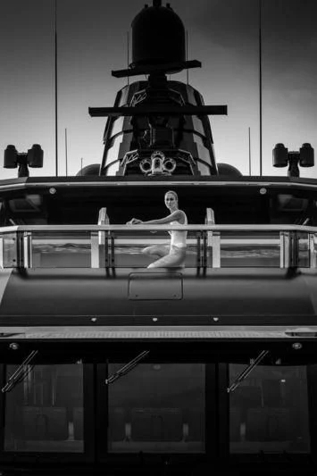 a person sitting on a bench aboard ATLANTE Yacht for Sale