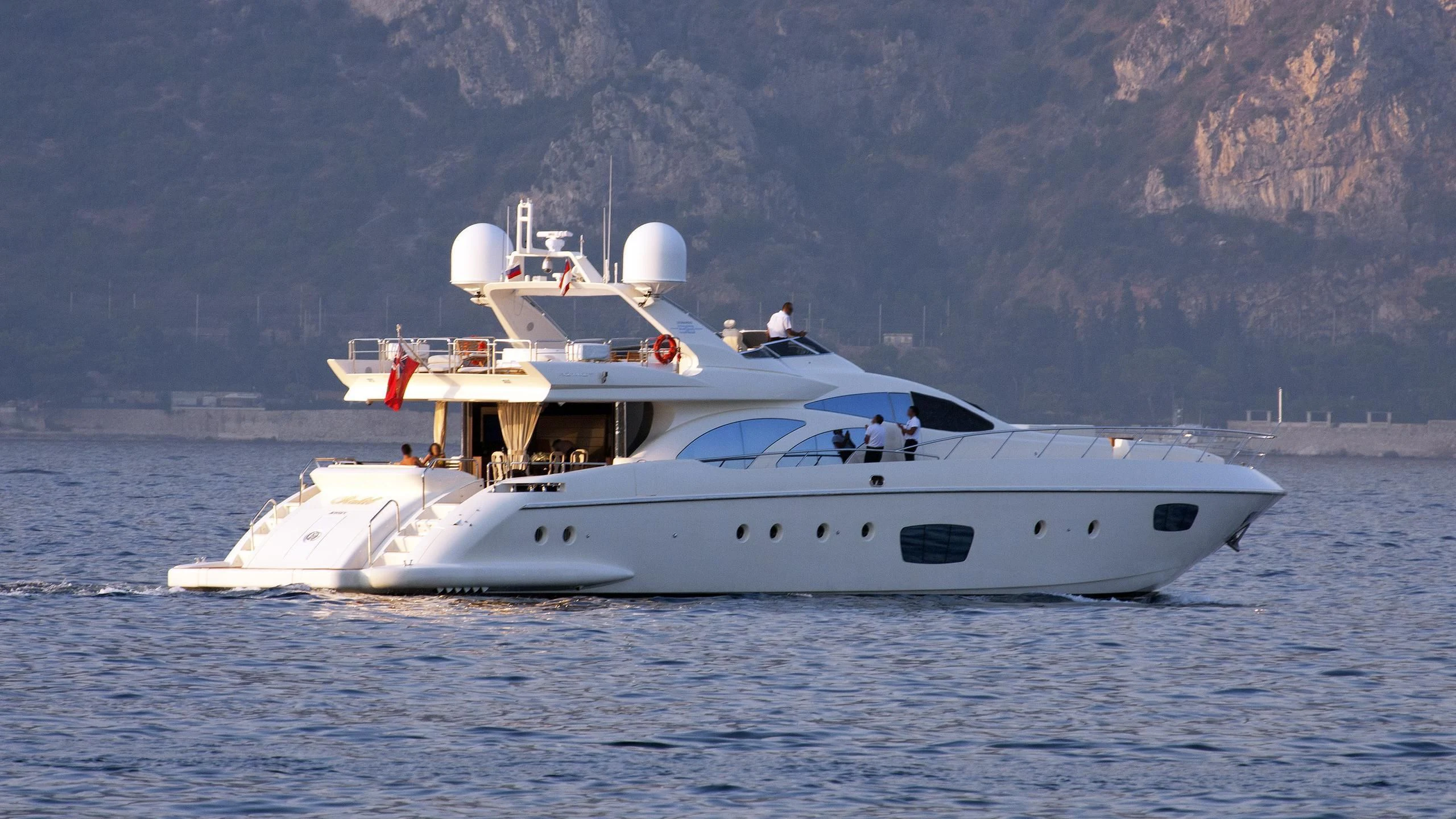 a white yacht on the water aboard RAHIL Yacht for Sale