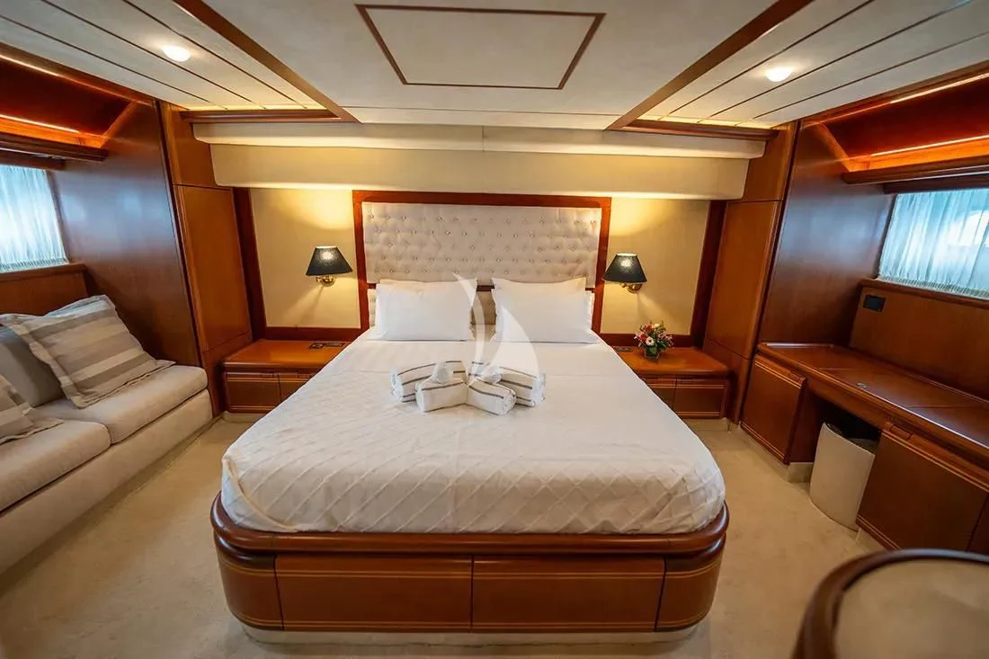 a bed in a room aboard BELLAS BOY Yacht for Sale