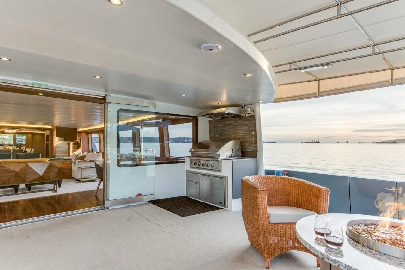 a large kitchen with a dining area aboard ASCENTE Yacht for Charter
