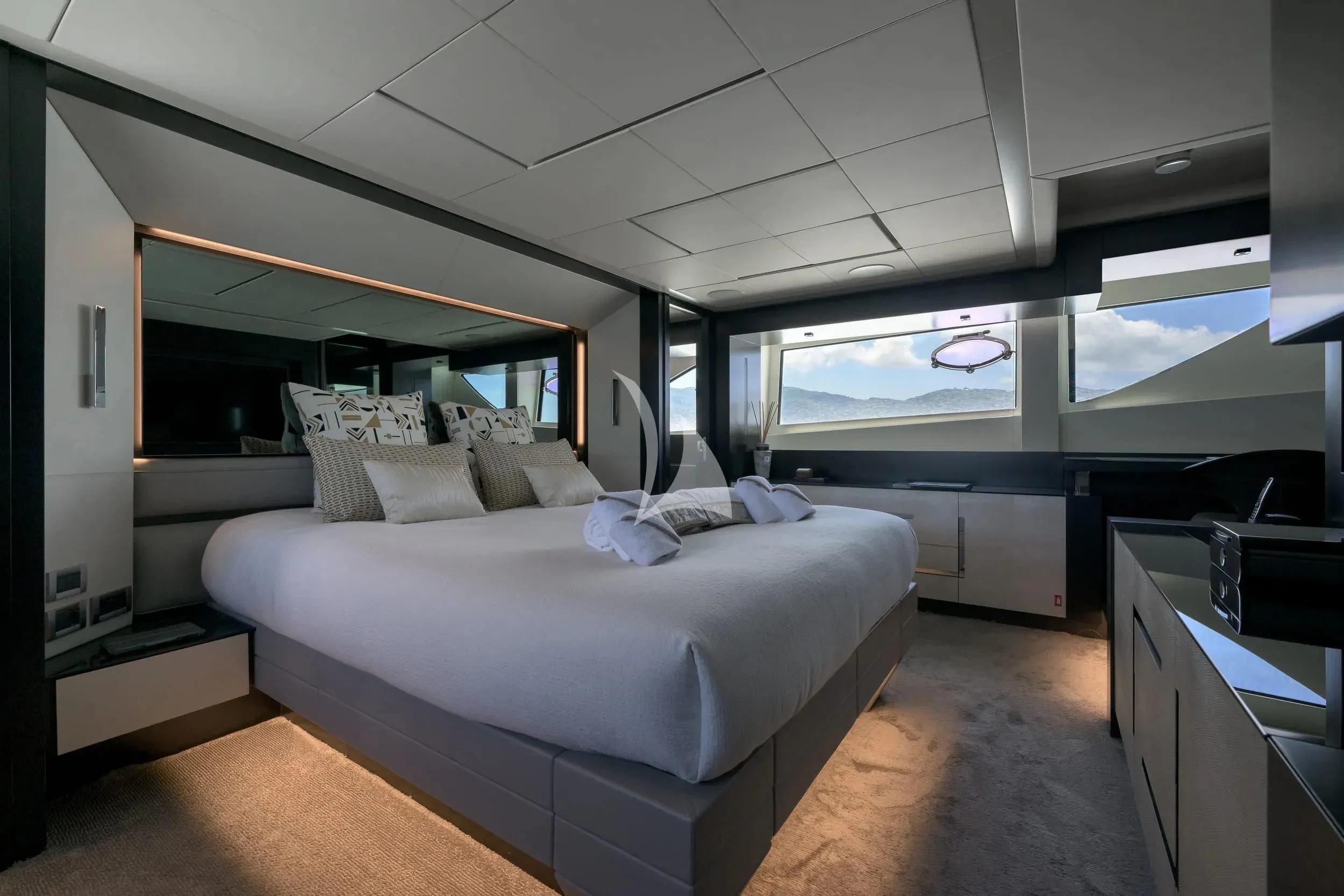 a bedroom with a bed aboard JUST 4 Yacht for Sale
