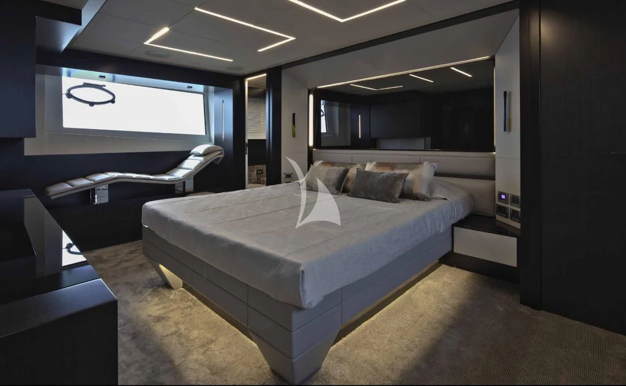 a room with a bed and a tv aboard JUST 4 Yacht for Sale