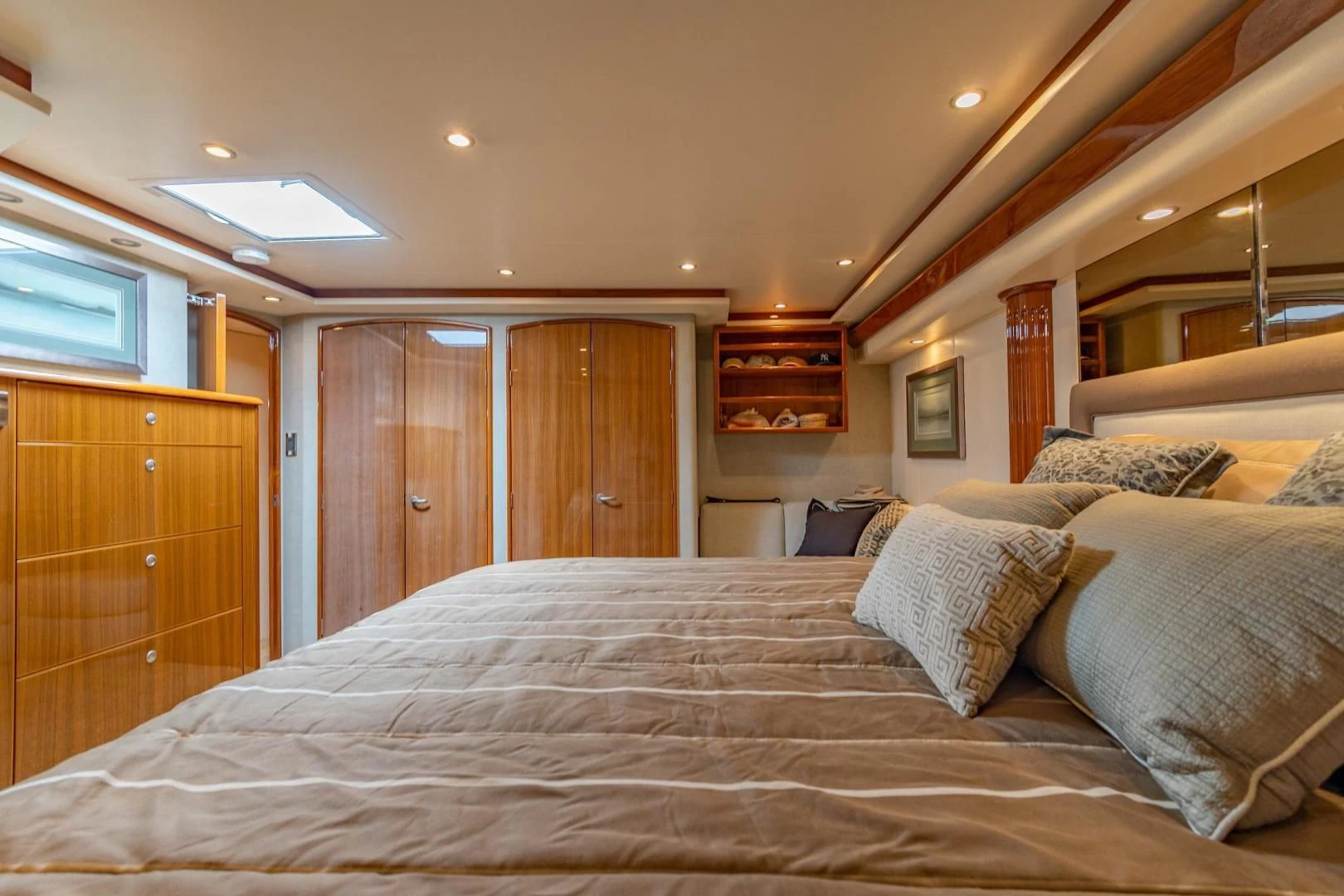a large bed in a room aboard HOME RUN Yacht for Sale