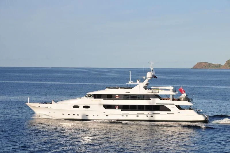 a white yacht in the water aboard POPEYE Yacht for Sale