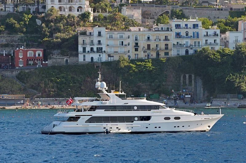 a white boat on water aboard POPEYE Yacht for Sale