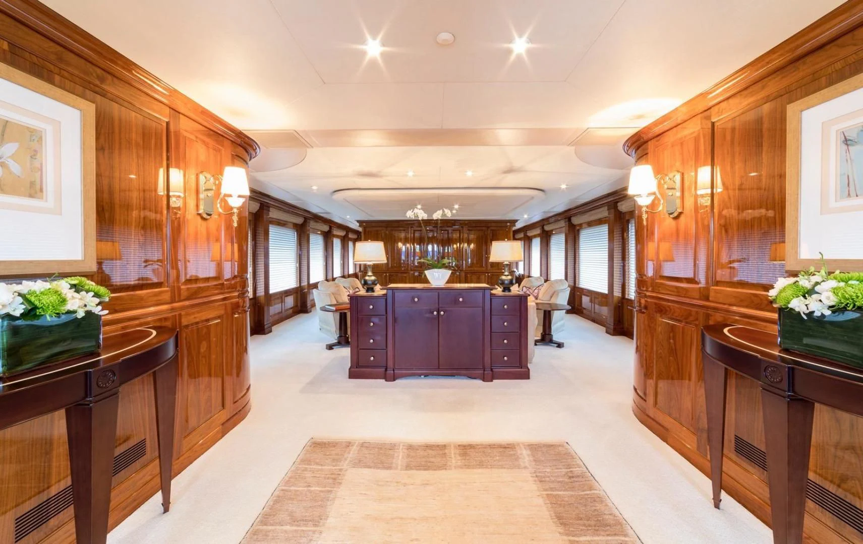 a large kitchen with wooden cabinets aboard POPEYE Yacht for Sale