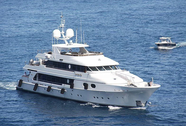 a large white boat in the water aboard POPEYE Yacht for Sale