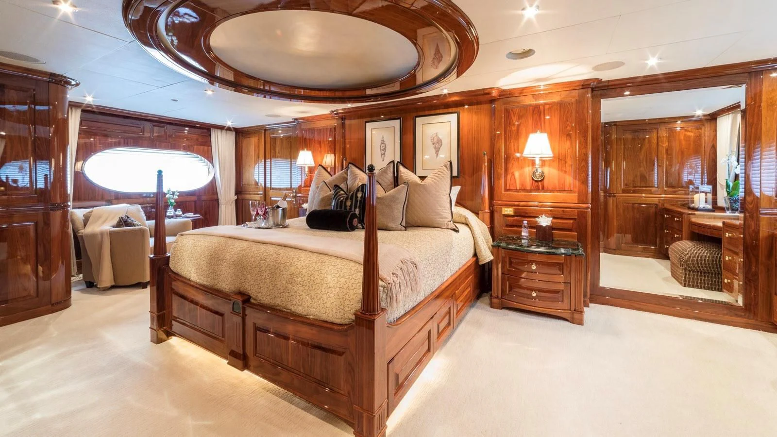 a large bedroom with a large bed aboard POPEYE Yacht for Sale
