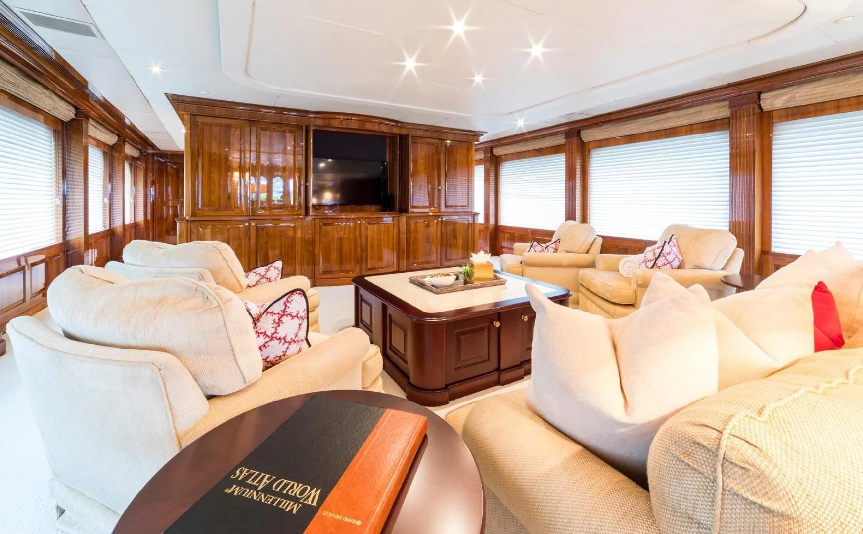 a living room with couches and a coffee table aboard POPEYE Yacht for Sale