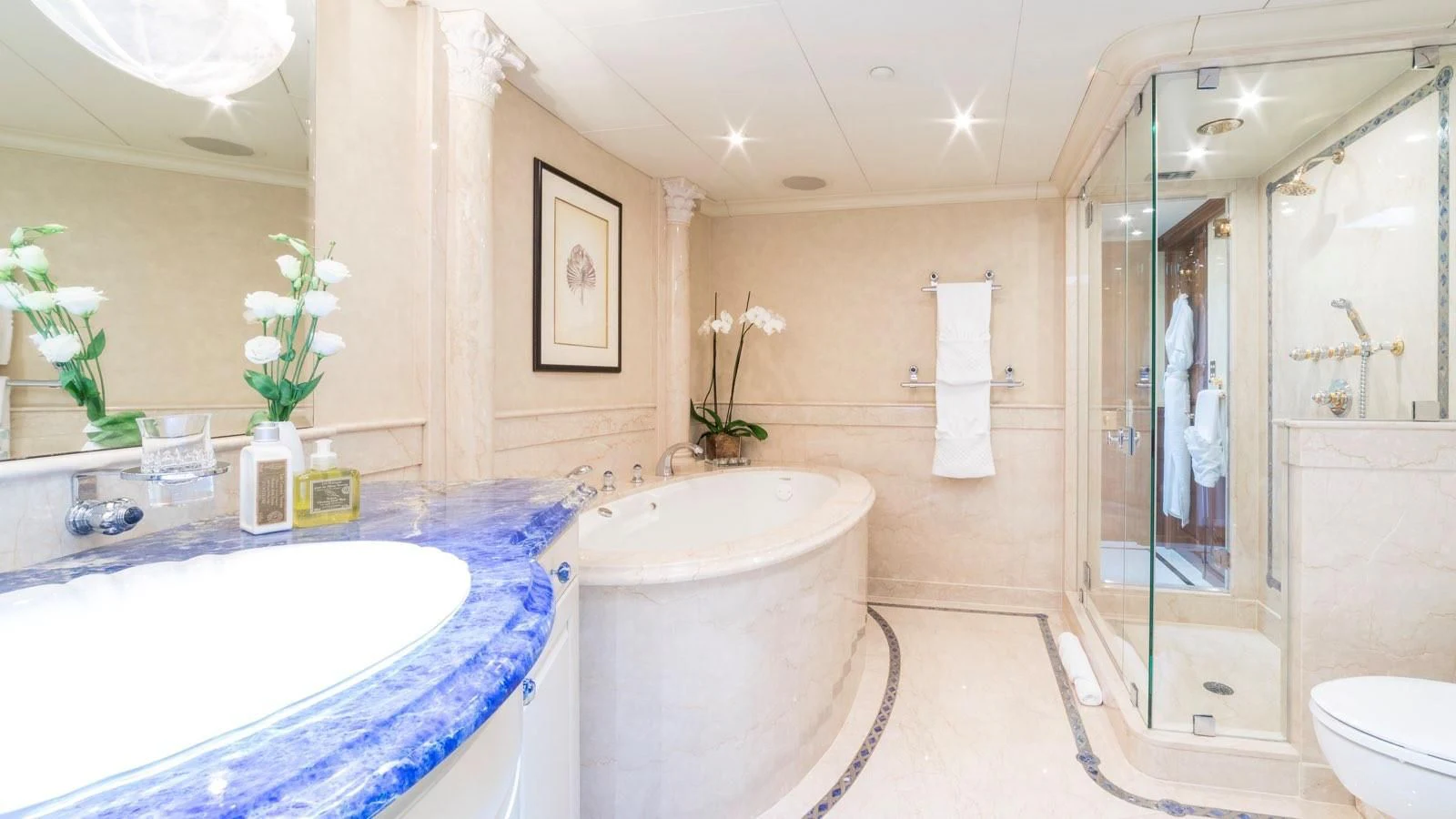 a bathroom with a tub sink and a shower aboard POPEYE Yacht for Sale