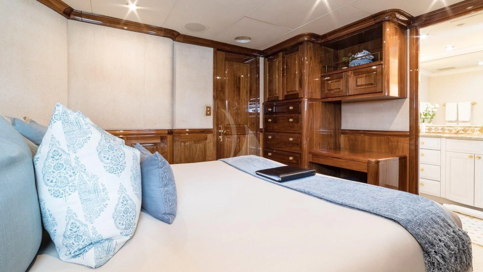 a bed in a room aboard POPEYE Yacht for Sale