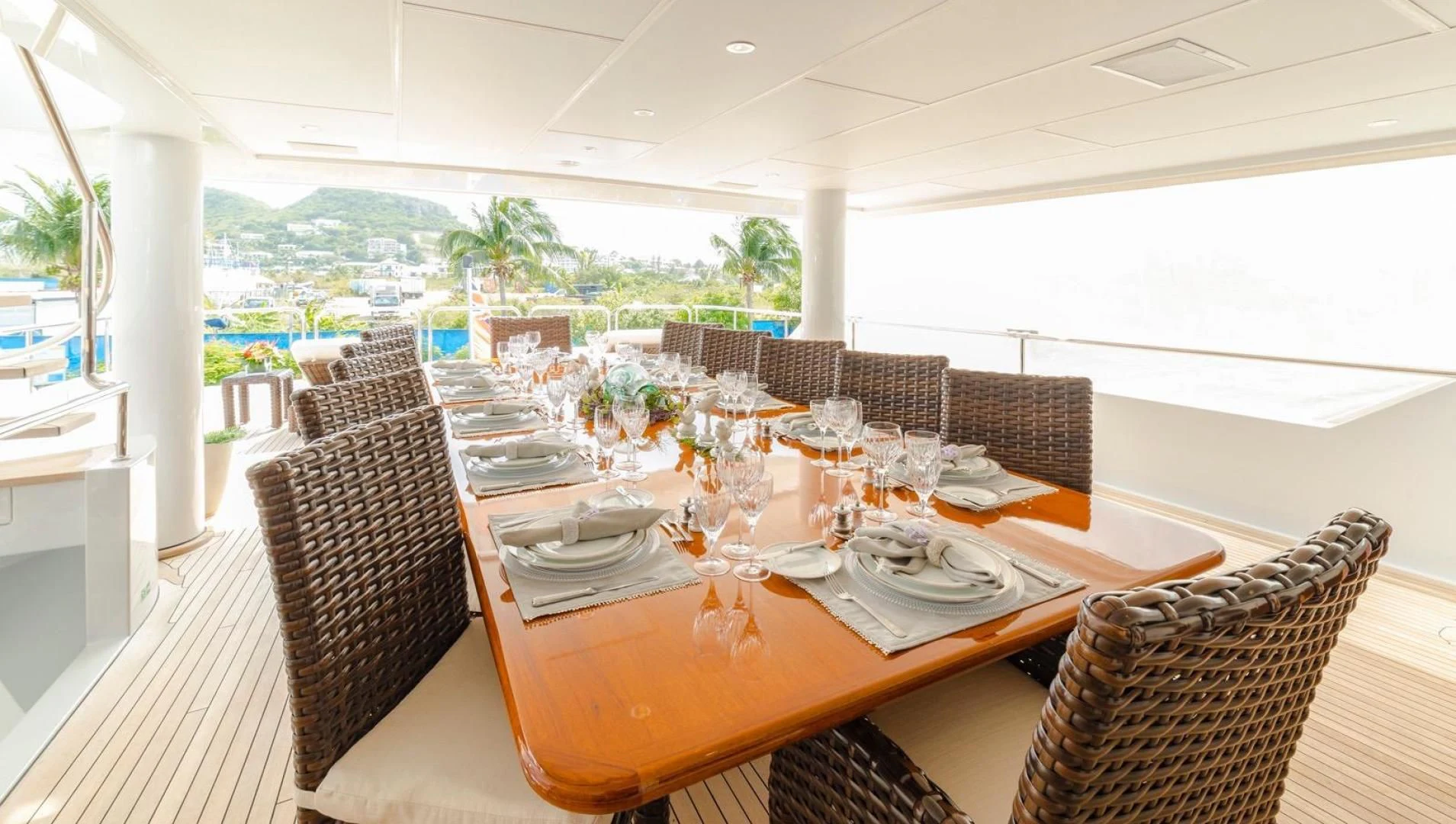 a table set for a meal aboard POPEYE Yacht for Sale