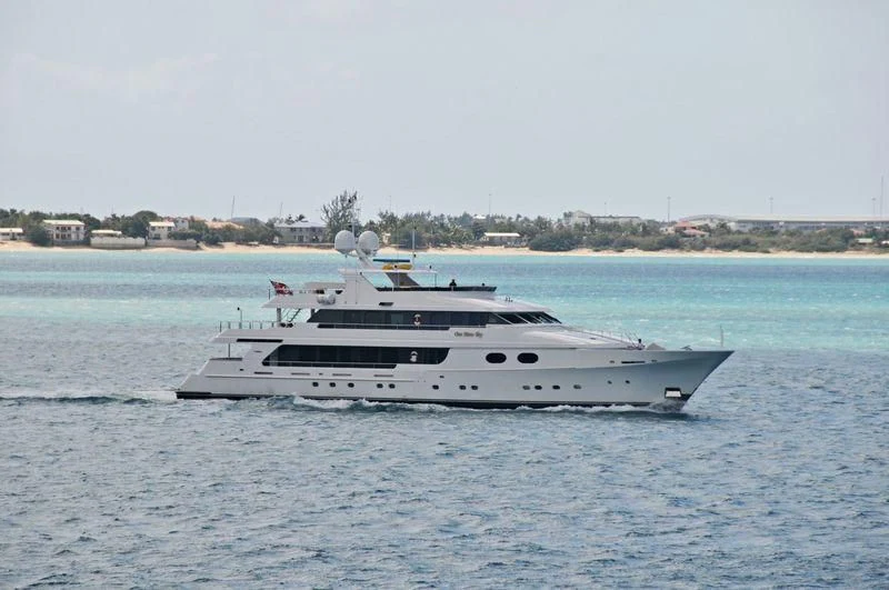 a white yacht in the water aboard POPEYE Yacht for Sale